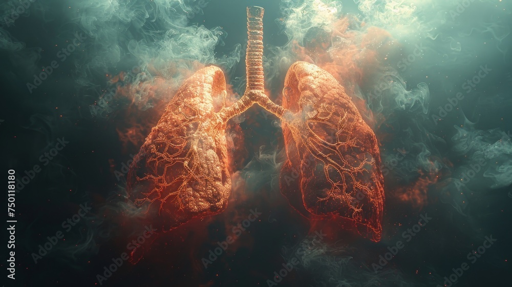 Pollution's Impact on Human Health: Lungs in Smoke Concept Generative AI - obrazy, fototapety, plakaty 