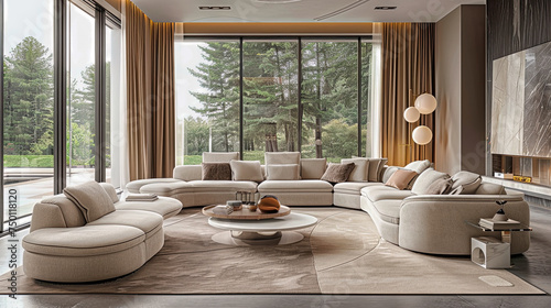  Luxury living room with two sofas. Quiet luxury concept. 