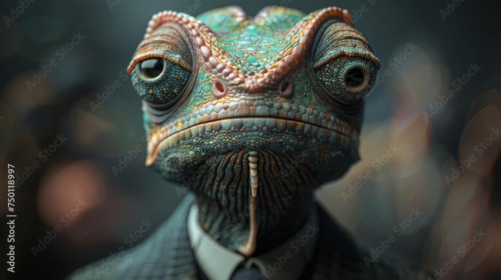 Anthropomorphic Business Chameleon, Humanized Corporate Reptile Concept Generative AI