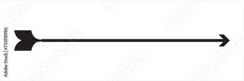 One long smooth straight thin bow arrow silhouette. Vector file illustration.