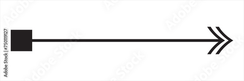 One long smooth straight thin bow arrow silhouette. Vector file illustration.