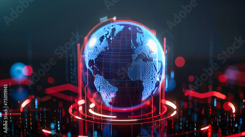 Global Connectivity and Digital Network  Futuristic Map of Earth  Technology Concept in Space with Blue Light