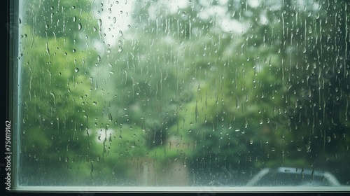 A home window glistens with raindrops after a summer shower.