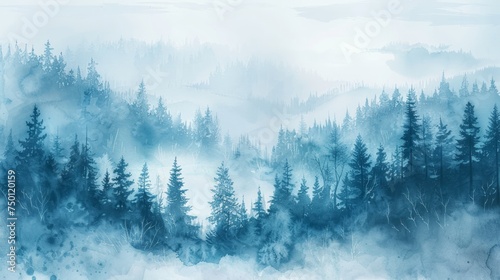 Frozen Winter Taiga: A Foggy Forest Landscape Generative AI