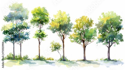 Isolated Watercolor Trees Side View for Landscape Planning Generative AI © Alex