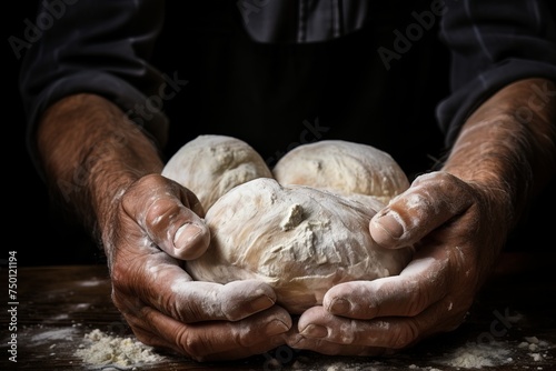Close-up of female hands kneading dough for delicious bread and rolls on plain, neutral background