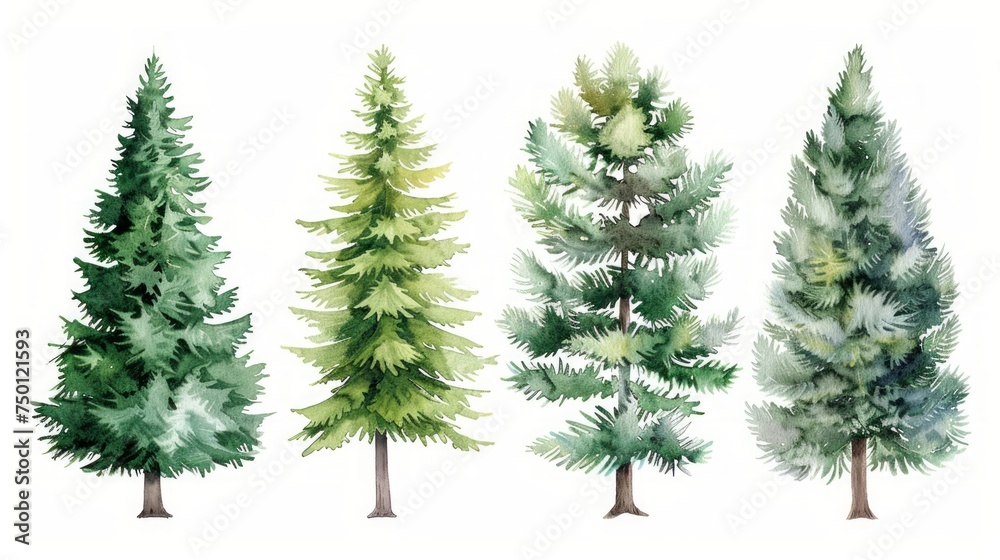 Realistic Lush Pine Watercolor Illustration - Green Forest Plant Element Generative AI