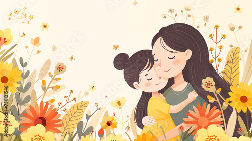 Mother's Embrace: A Tender Moment Amidst a Floral Wonderland
