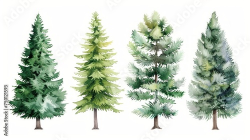 Realistic Lush Pine Watercolor Illustration - Green Forest Plant Element Generative AI © Alex