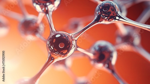 A macro shot reveals the abstract glass molecule structure of liquid or air  depicted in a 3D render with depth of field.