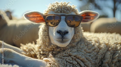 Humorous Sheep Wearing Sunglasses Showcasing a Joyful Mood Generative AI