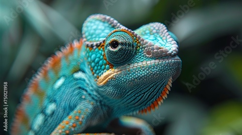 Close-up of a Vibrant Green Chameleon Generative AI