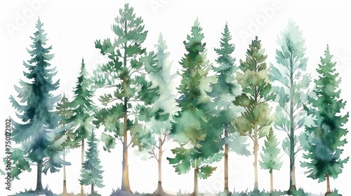 Tranquil Green Pine Forest with Fir Trees Silhouette Generative AI