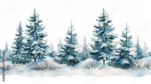 Snow-Covered Spruces Watercolor Illustration Generative AI