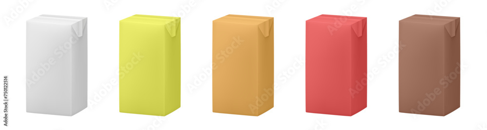 Set of juice or milk cardboard package. Vector mockup set. Realistic carton package. Yellow, white, red, orange and brown boxes for dairy products. Banana, strawberry, caramel or chocolate milkshake
Set of juice or milk cardboard package. Vector mockup set. Realistic carton package. Yellow, white, red, orange and brown boxes for dairy products. Banana, strawberry, caramel or chocolate milkshake