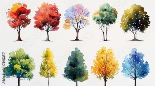 Watercolor Knolling of Tree Set Generative AI © Alex