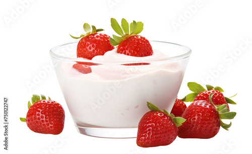 Bowl of creamy whipped delight with a burst of fresh strawberries, cut out