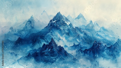 Light Watercolor Painting of Majestic Mountains Generative AI