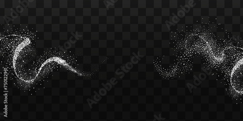 Glittering stars with golden shimmering swirls, shiny glitter design. Magical motion, sparkling lines on a black background. photo