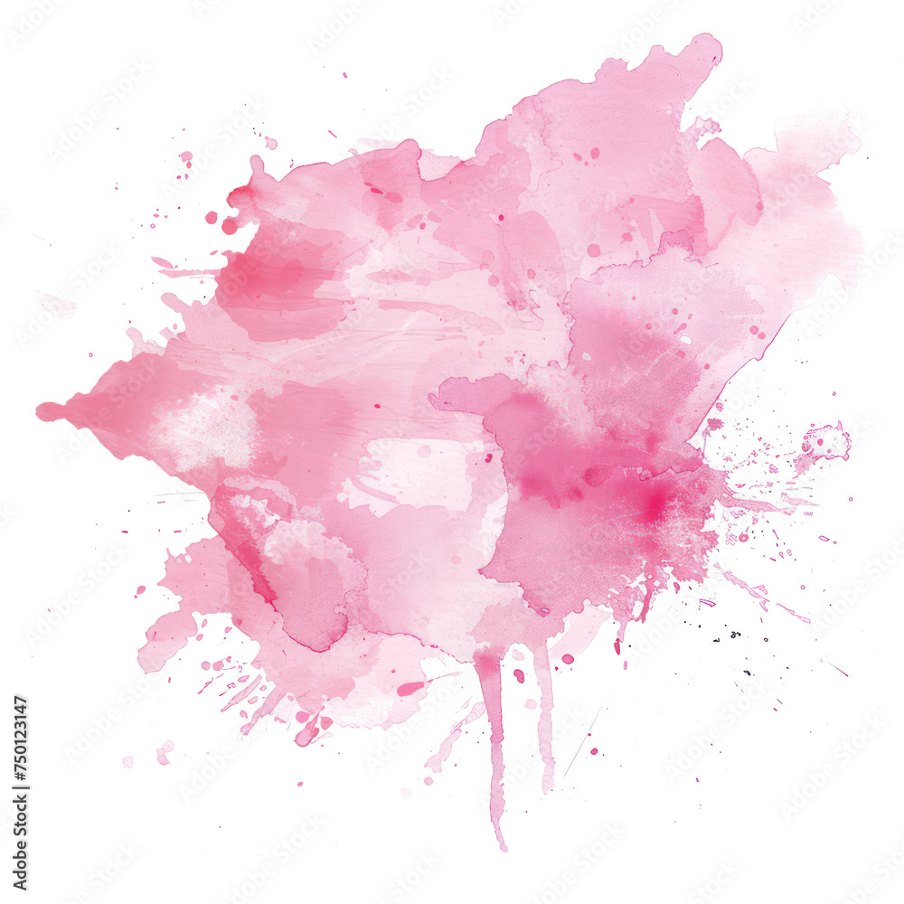 Pink watercolor splash, watercolor brush stroke hand paint isolated on transparent png.