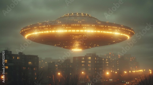 Mysterious UFO Captured Over Tranquil Night Sky Generative AI