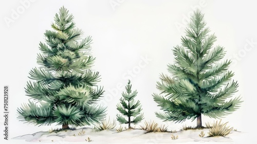 Hand-drawn Watercolor Illustration of Spruces and Pine Tree Generative AI