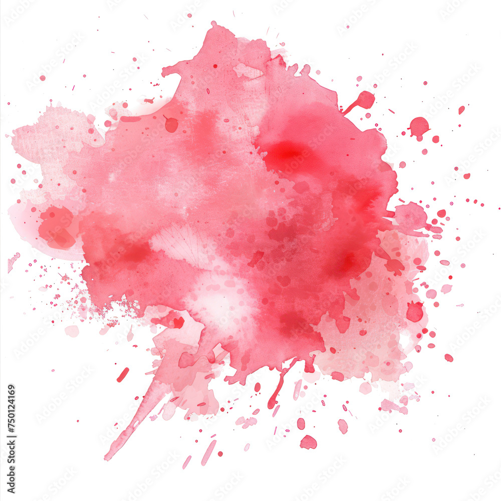 Red watercolor splash, watercolor brush stroke hand paint isolated on transparent png.