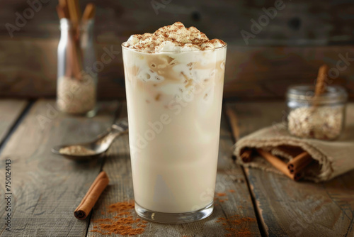 A homemade horchata, a refreshing oat-based beverage infused with cinnamon
