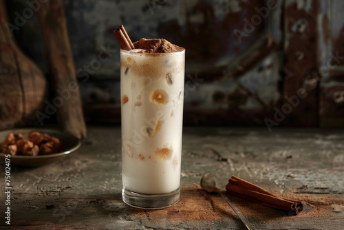 A homemade horchata, a refreshing oat-based beverage infused with cinnamon