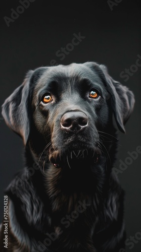 A Black Labrador portrait. Pet Therapy dog and rescue dog as portrait in black background © PAOLO