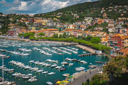 Spectacular harbor and colorful seaside buildings in Lerici, Italy
