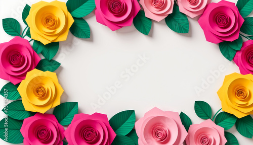 Copy Space text papercraft abstract floral background, Multicolor Flower Card Template © anjana