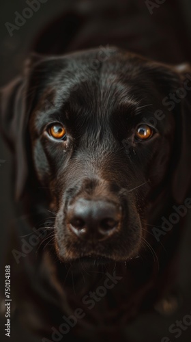 A Black Labrador portrait. Pet Therapy dog and rescue dog as portrait in black background