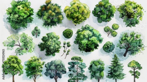 Watercolor Tree Top View for Landscape Planning and Architecture Design Generative AI