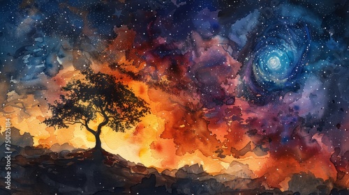 Space Tree in Watercolor Generative AI