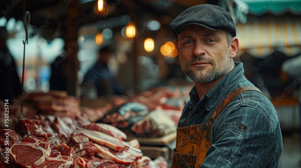 Professional Butcher Portrait: Man at Work Generative AI