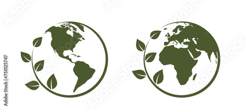 earth day illustrations. eco globe icon. western and eastern hemispheres of the planet earth. isolated vector image
