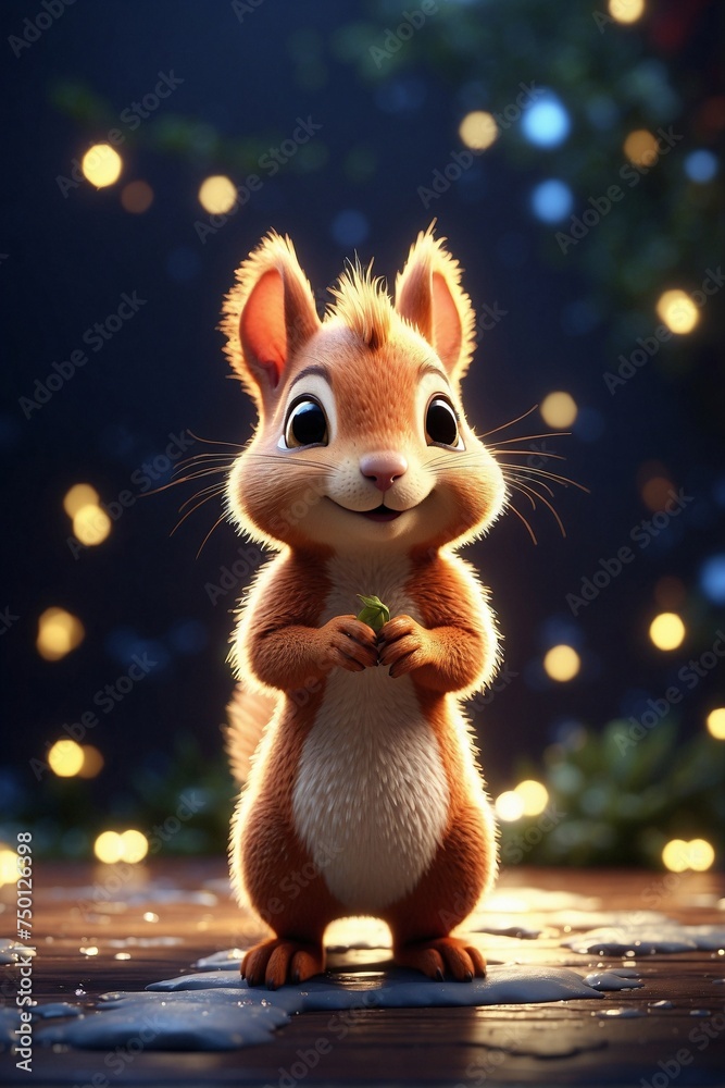 Small Cute Squirrel Cub Standing in the Dark
