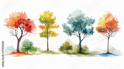 Minimalist Hand-Drawn Tree Painting in Watercolor Style Generative AI