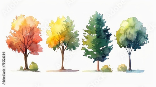 Hand-Drawn Watercolor Tree Illustrations Generative AI