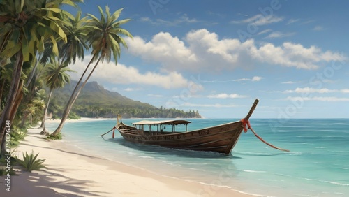 Long tail boat on tropical beach © Hataf