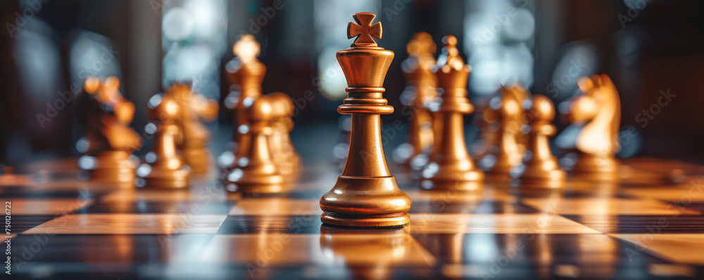 Banner with chess pieces arranged on the chessboard. Banner with chess pieces arranged on the chessboard.