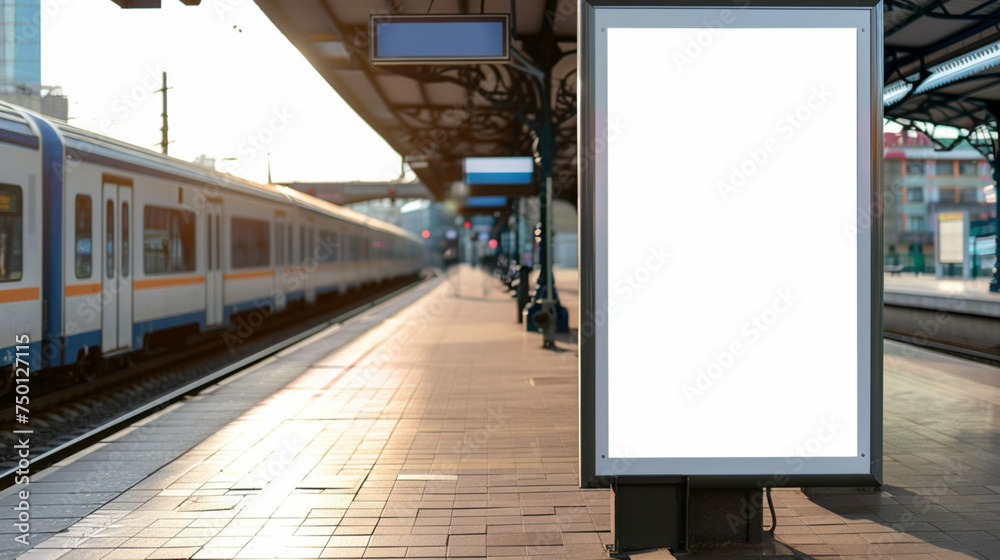 Empty banner signboard for advertising at the platform in train station. Empty banner signboard for advertising at the platform in train station.