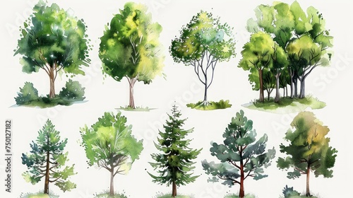 Watercolor Cliparts Featuring Assorted Trees Generative AI