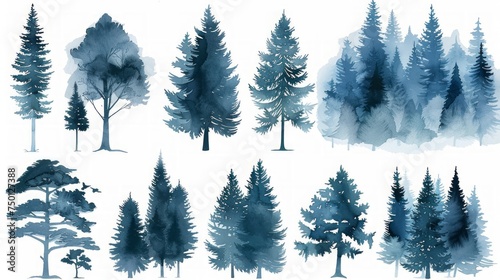 Hand-Painted Coniferous Forest in Foggy Landscape Generative AI photo