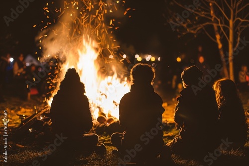 Glowing Embers and Warm Hearts: A Nostalgic Easter Bonfire Gathering That Captures the Essence of Community Spirit and Togetherness © aicandy