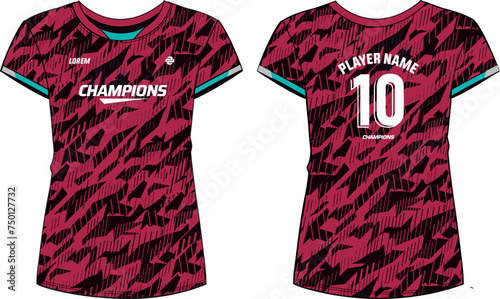 Camouflage Women Sports t-shirt Jersey design Flat sketch Illustration Vector suitable for girls and Ladies for badminton, Soccer, netball, Football, tennis, Volleyball jersey uniform sport kit