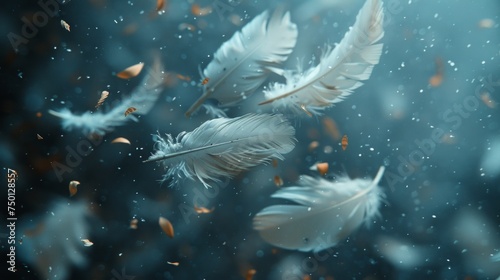 Ethereal White Feathers Floating in the Air Generative AI