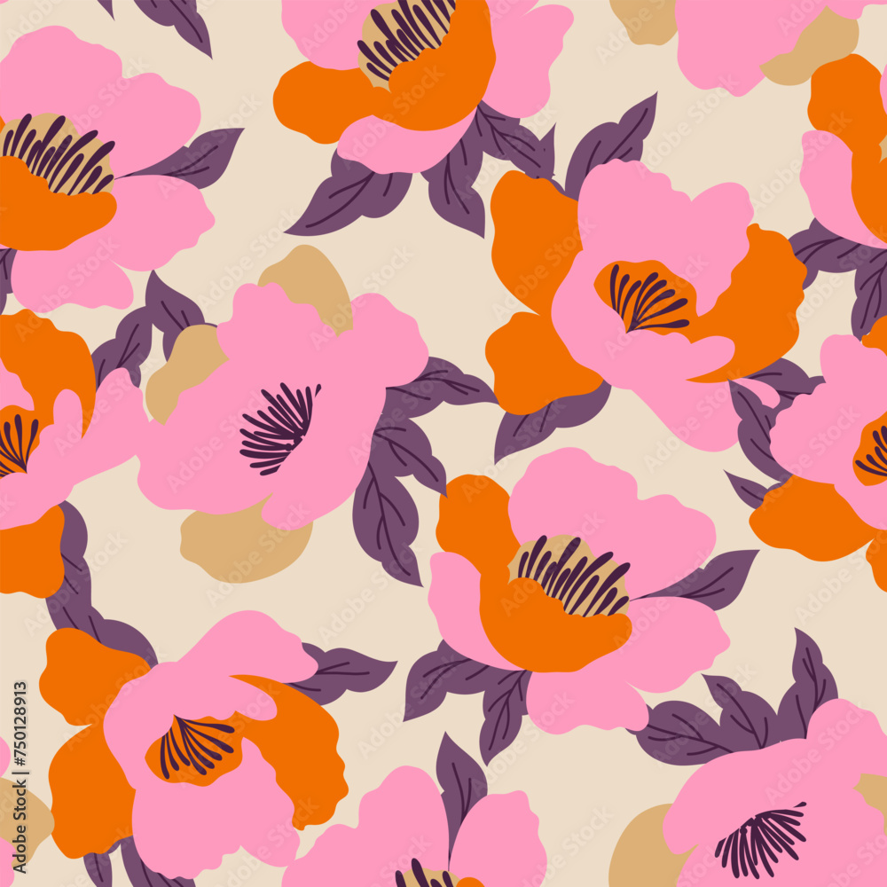 a seamless pattern of pink and orange flowers a seamless pattern of pink and orange flowers