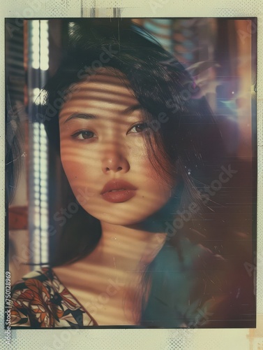 Vintage photos of beautiful Asian women from the past have a vintage, old-school, nostalgic feel, featuring calm colors reminiscent of Polaroid images